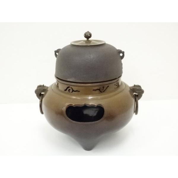 ys7147371; 寛斎造 唐銅鬼面風炉（佐藤清光釜添）（電熱器・前瓦・底瓦