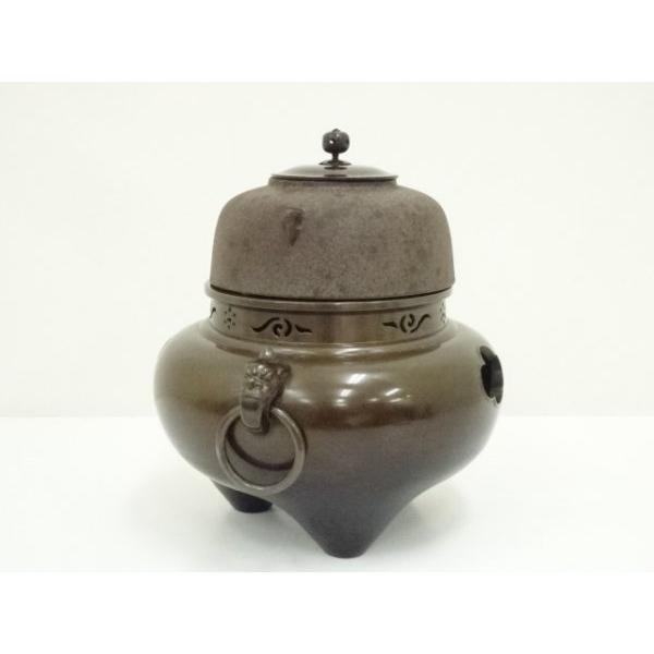 ys7236690; 釜師 人間国宝 高橋敬典造 唐銅朝鮮風炉 真形釜添（釜鐶付