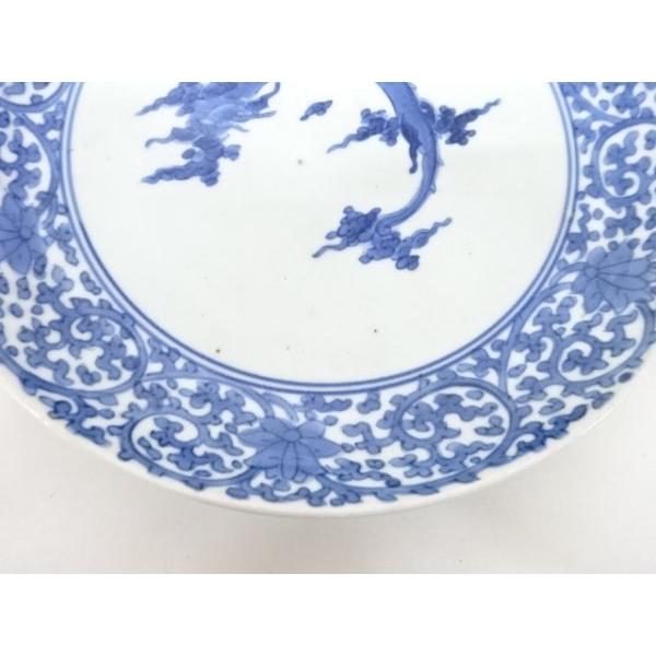 古伊万里 染付 花唐草 山水文 塔屋文 中皿 藍柿右衛門