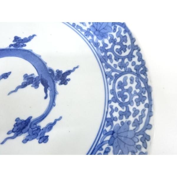 古伊万里 色絵七寸輪花形皿 冨貴長春 龍 植物 鶴亀 直径21.6