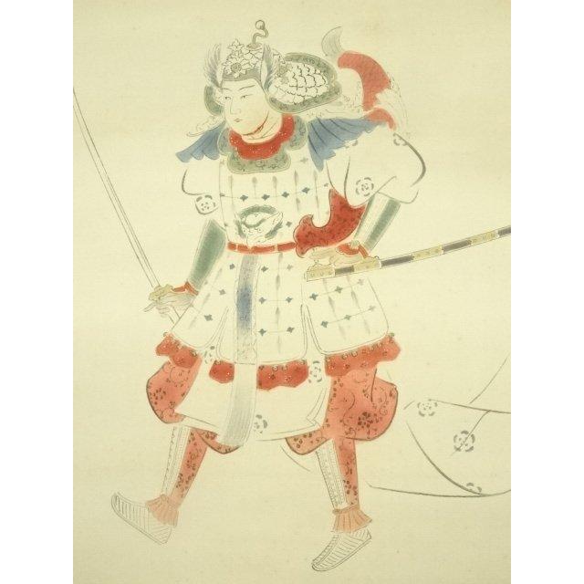 ys7159980; 菊池契月 武者図 印刷工芸 絹本掛軸（保護箱）【道