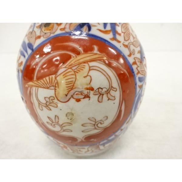 ys7307092;  【能面】 古伊万里　染付　赤絵　鳳凰に花唐草　瓢花入【道】