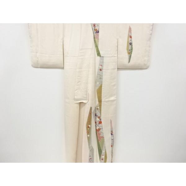 単衣 紬 青海波に橋など D239 夏着物 訪問着 絽ちりめん ベージュ 青海