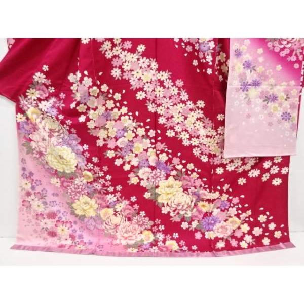 振袖 仮絵羽 銀通し 刺繍 金彩 紋意匠 牡丹 薔薇 正絹 未仕立て品