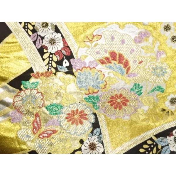 ys7743512; 源氏車に枝垂れ桜・雪輪・蝶模様織り出し　振袖用袋帯【着】_2