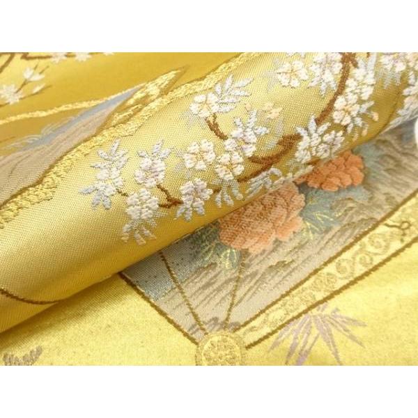 ys7780441; 本金　桧扇に孔雀・鴛鴦・草花模様織り出し　袋帯【着】_6