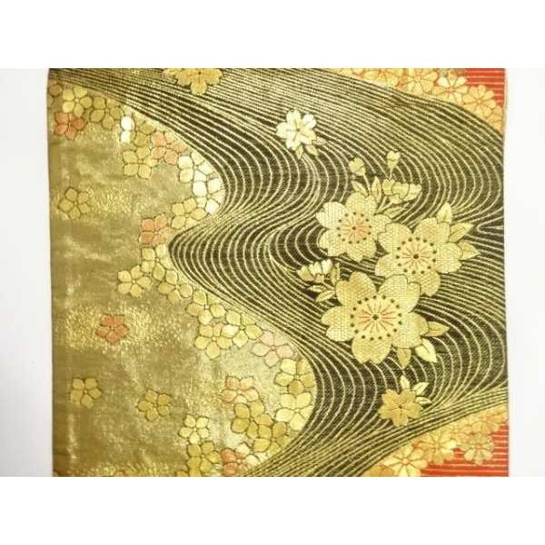 ys7820074; 流水に桜模様織り出し 全通振袖用袋帯【着】 : kimono