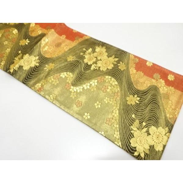ys7820074; 流水に桜模様織り出し 全通振袖用袋帯【着】 : kimono