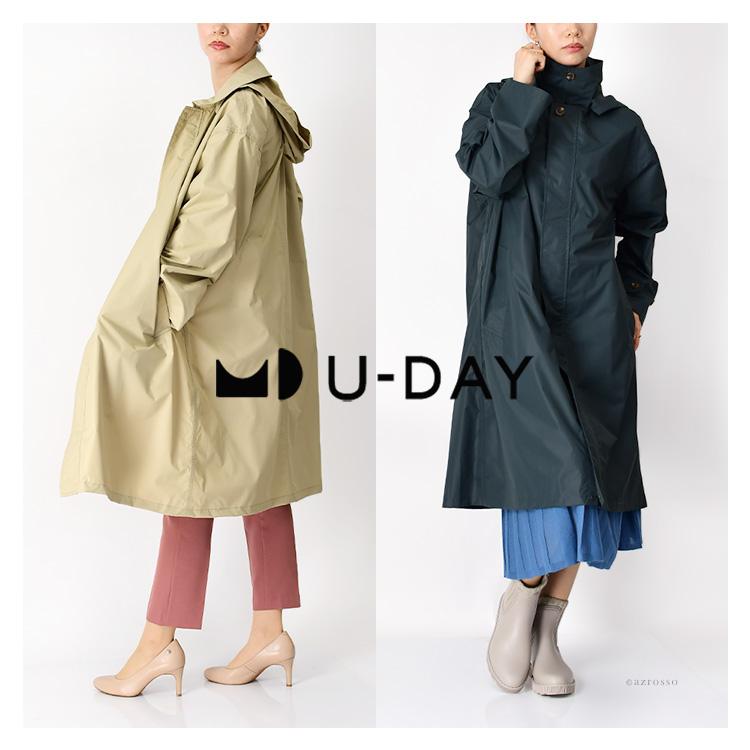 U-DAY 防水 透湿 軽い レインコート レディース 軽量 ステンカラー