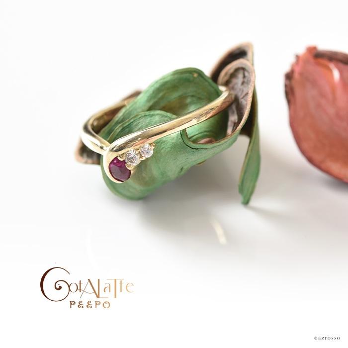 ルビー リング レディース ダイヤモンド ダイヤ ゴールド Vライン V字 華奢 指輪 誕生日 プレゼント コタラッテ ピーポー 母の画像
