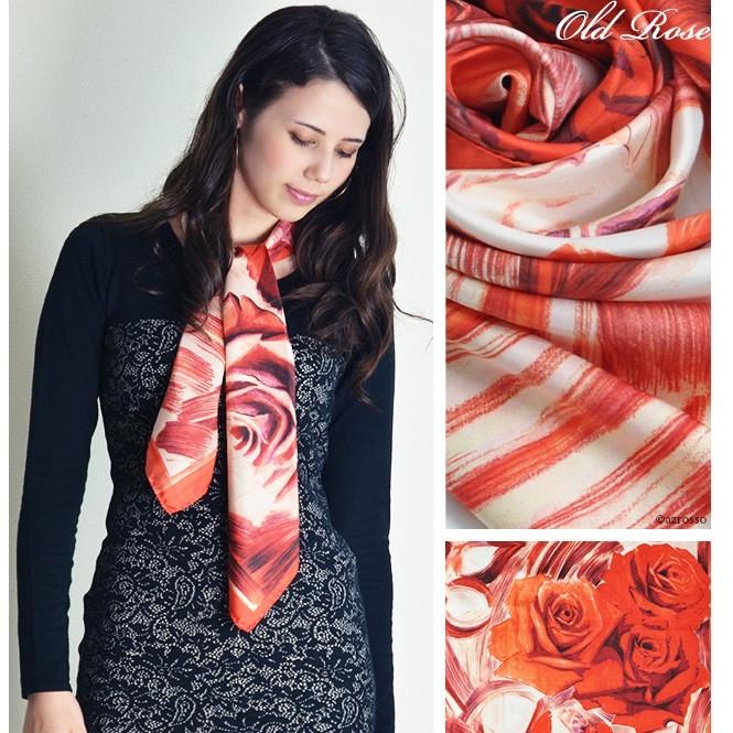 スカーフ シルク ツイル 正方形 大判 イタリア製 花柄 バラ オレンジ プレゼント 母の日 母 義母 花以外 実用的 :fc100a01