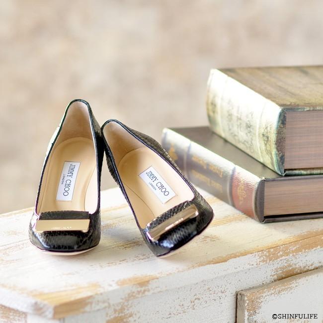 JIMMY CHOO パンプス 本革 スクエアトゥ ヘビ革 ブラック チャン JIMMY CHOO パンプス 本革 スクエアトゥ ヘビ革 ブラック チャン