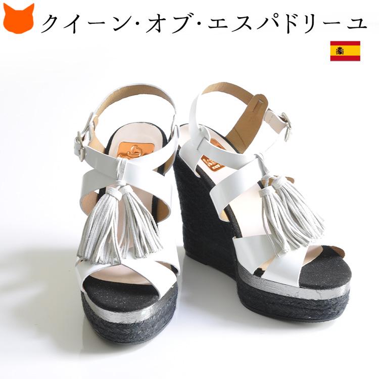 エスパドリーユ 本革 レザー サンダル 厚底 ウェッジソール 白 エスパドリーユ 本革 レザー サンダル 厚底 ウェッジソール 白