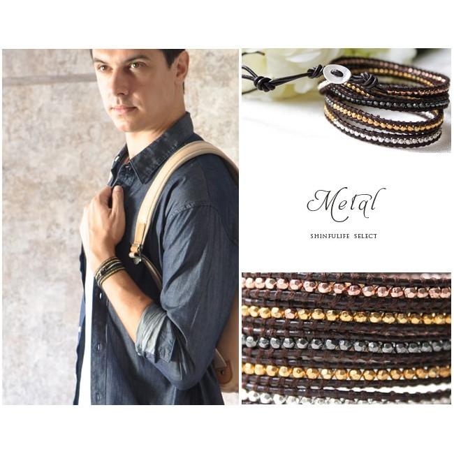 メンズ レザー ラップ ブレスレット 5連 マルチカラー