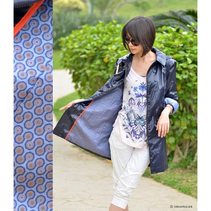 LENER 防水 トレンチコート ネイビー レディース フード 付き