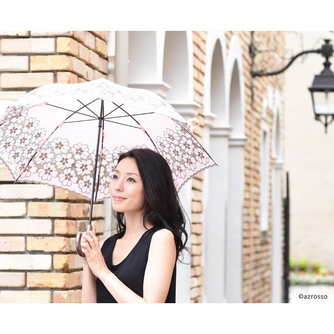 刺繍 日傘 母 長傘 晴雨兼用 フラワー レース おしゃれ 黒 ブラック 白