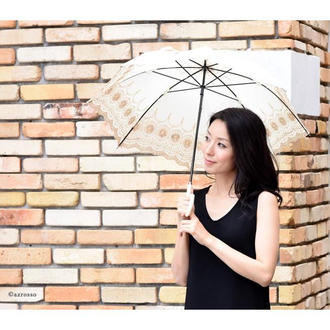 刺繍 日傘 母 長傘 晴雨兼用 おしゃれ 美 レース 黒 ブラック 白
