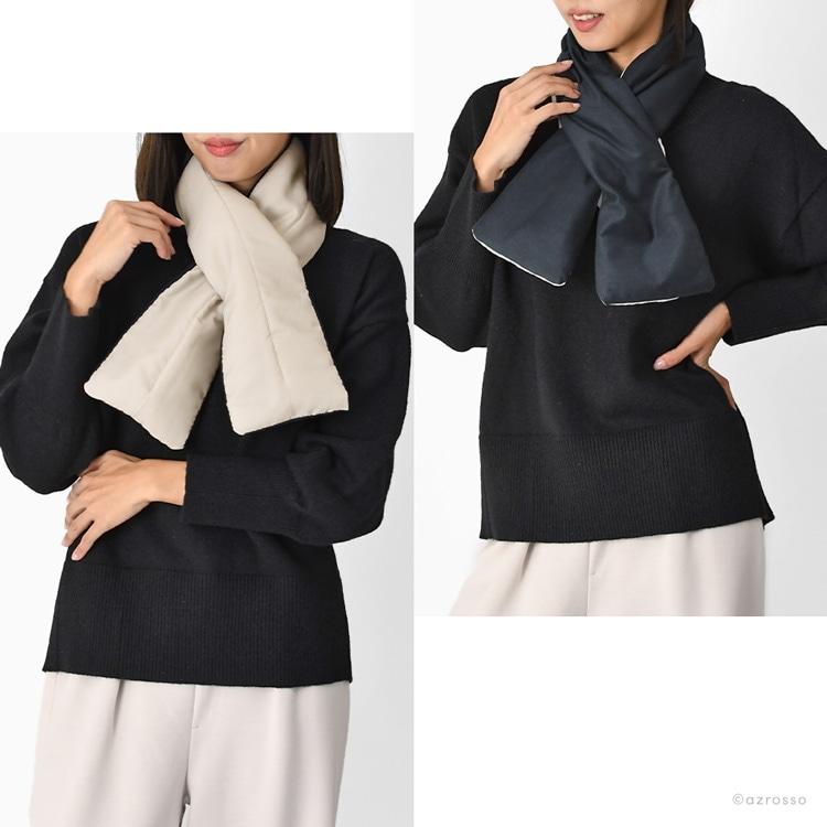 日本製 マフラー レディース 無地 ミニ リバーシブル 差し込み 暖かい