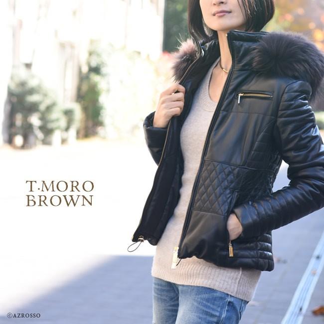 ダウン ジャケット レディース コート ラムレザー 本革 ライダース