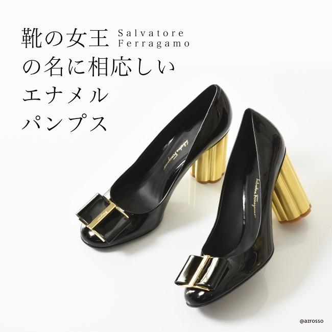 FERRAGAMO エナメル フェラガモ パンプス ブラック ゴールド FERRAGAMO エナメル フェラガモ パンプス ブラック ゴールド