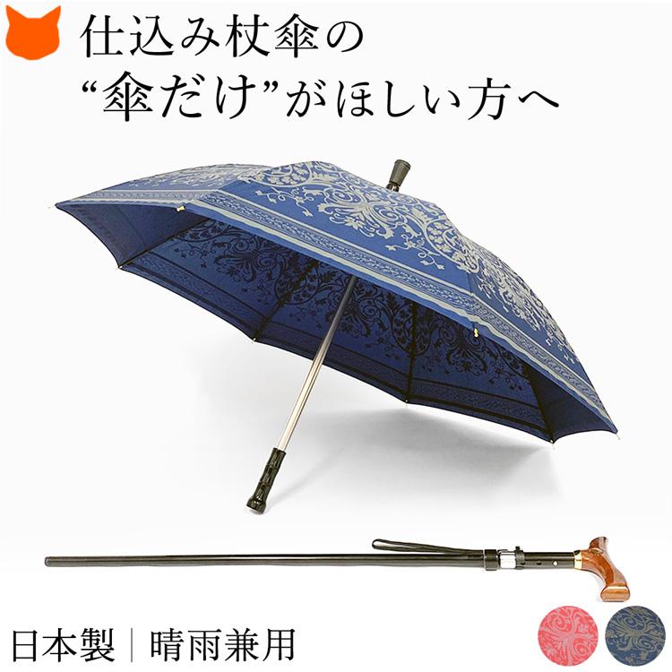 日本製 ステッキ 傘 単品 晴雨兼用 雨傘 日傘 UVカット ネイビー