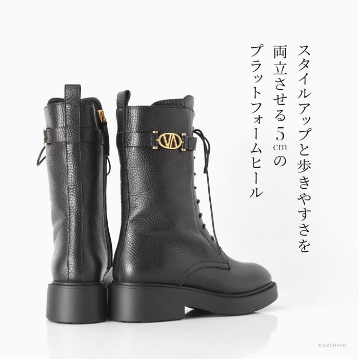 イタリア製 レディース 編み上げ ショートブーツ レースアップ ミドル