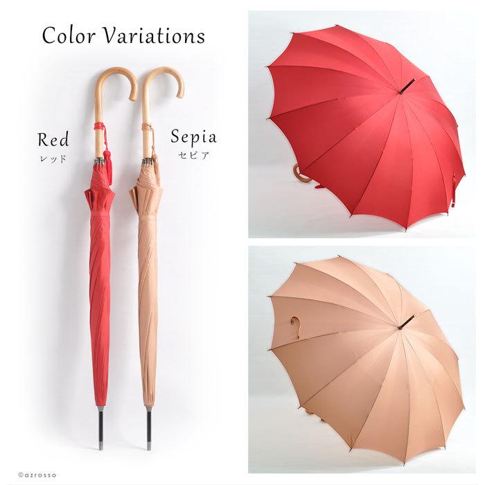 WAKAO（ワカオ） 雨傘 12本骨 レディース 長傘 日本製 細巻き レッド