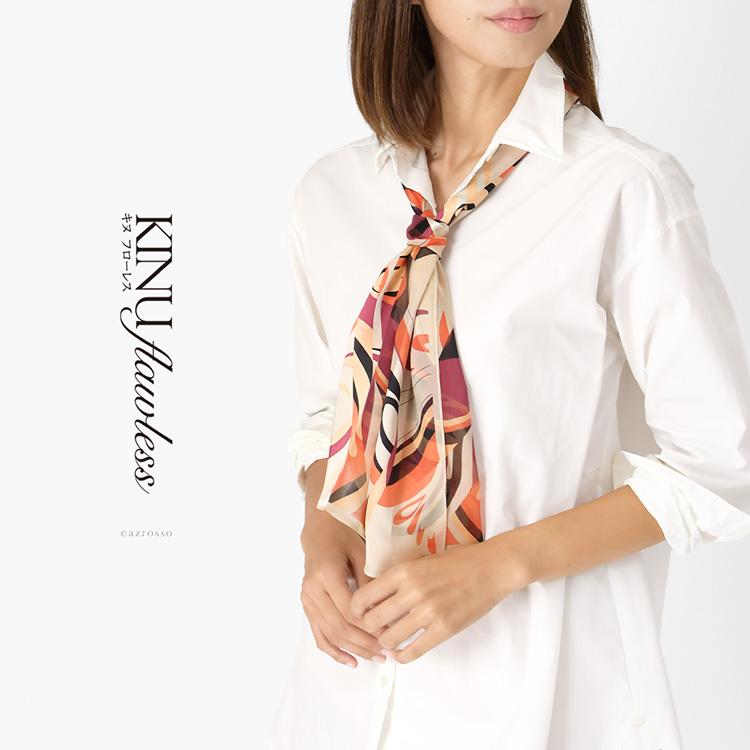 日本製 スカーフ シルク 長方形 サテン ストライプ 幾何学模様柄