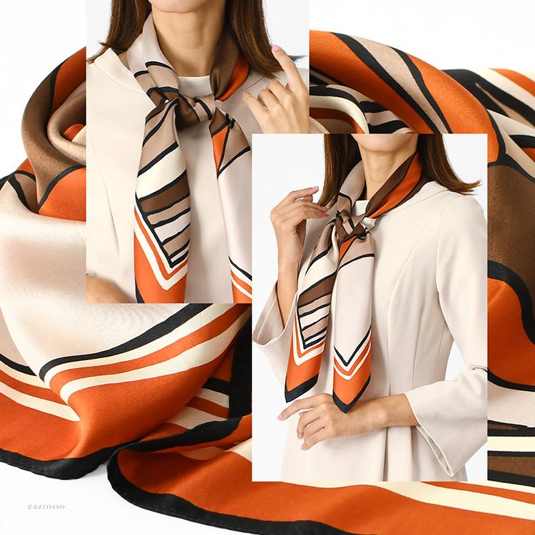 幾何学模様 スカーフ 90cm 日本製 シルク スカーフ 大判 正方形 90cm 幾何学模様 柄 ブルー