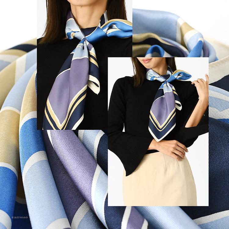 幾何学模様 スカーフ 90cm 日本製 シルク スカーフ 大判 正方形 90cm サテン 幾何学模様柄