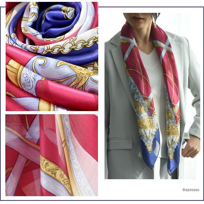 スカーフ シルク サテン 日本製 横浜スカーフ ブランド ネイビー