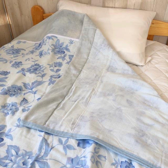 --ガーゼケット 衿付 五重ガーゼ ブルー シングル  日本製 肌に優しい 多重織 さらさら コットン 洗濯機丸洗い可能  ブルー 花柄 愛知県 蒲郡 お買い得 数量限定 |  | 03