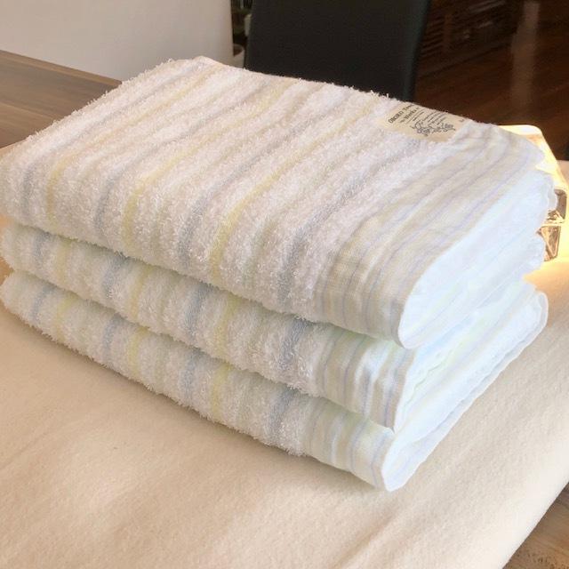 --おぼろタオル バスタオル ゆらぎ ボーダー ストライプ ブルー 肌に優しい コットン  赤ちゃん 日本製 吸水 速乾 60×120センチ 新生活 |  | 05