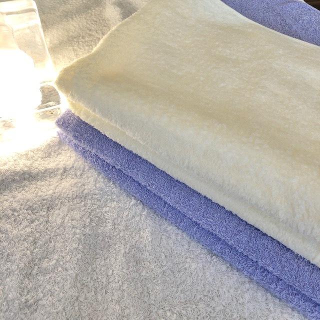 --おぼろタオル フェイスタオル 5枚 セット アイボリー パープル スポーツタオル 薄い 軽い 吸水 33×39センチ 三重県 津市 日本製 おぼろたおる すぐ乾く |  | 01