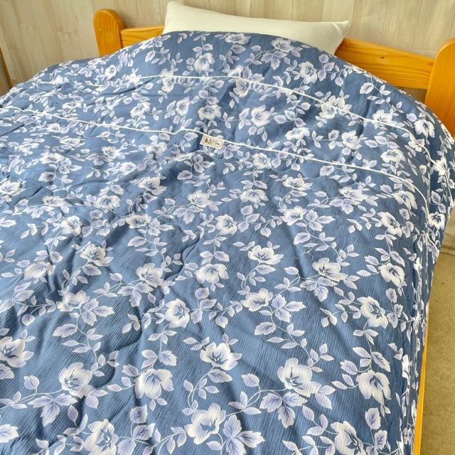 ちぢみ夏掛ふとん【注文後に技能士が手作り】葉模様ブルー ちぢみ夏掛
