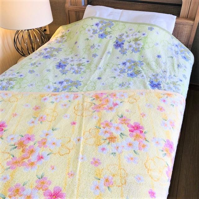 --タオルケット シングル 日本製 薄手 薄い 軽い 花柄 ひんやり グリーン イエロー 夏に快適 春夏 お昼寝 冷感 国産 おぼろプリント 140×190センチ |  | 08