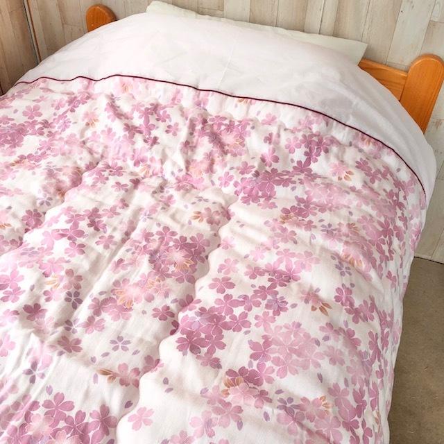 肌掛布団 桜柄 シングル ピンク ブルー 三河木綿 ダブルガーゼ