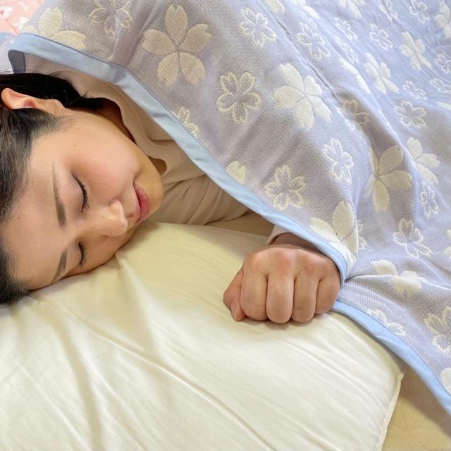 ガーゼケット 桜柄 PK BL 四重織ガーゼ 三河木綿 日本製 寝具 地域