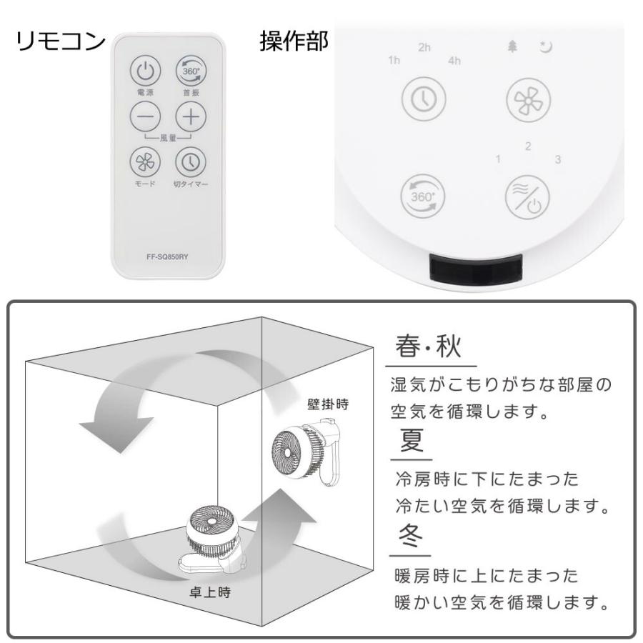 サーキュレーター 壁掛け・卓上両用 ~12畳 360°自動首振り 風量3段階