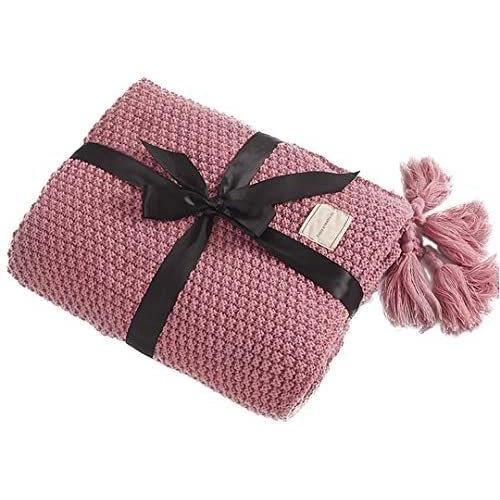 Hisashi 毛布 ニット ブランケット 北欧 掛け毛布 大判 防寒 かわいい ひざ掛け プレゼント 通年使用 ピンク 150 0cm