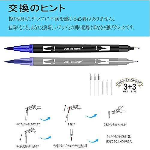 Ccfoud カラーペン セット 1色水彩カラー筆ペン イラストマーカー 太字 細字 2種類ペン先 イラストペン マーカーペン 水性 1色