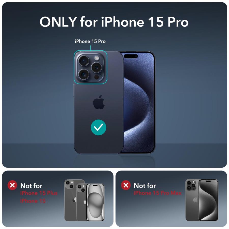 ESR Armorite 保護フィルムセット iPhone 15 Pro用 超タフ 強化ガラス 取り付け簡単フレーム 独立型カメラレンズフィルム |  | 08