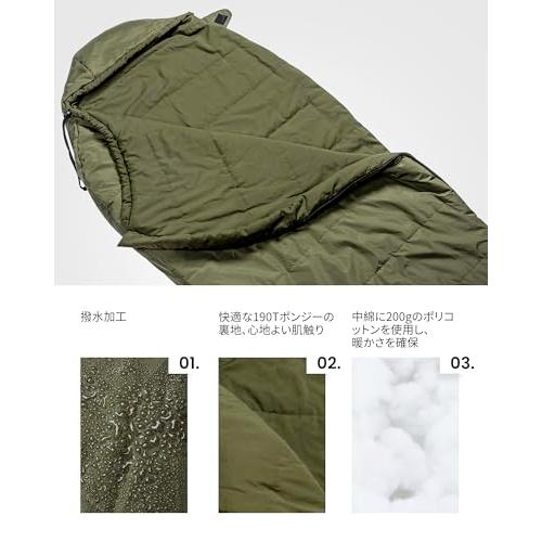 OneTigris キャンプシュラフ マミー型寝袋 撥水 圧縮可能 足出せる スエードタッチ 快適温度8-15℃ 春夏秋3シーズン 収納パック付_2