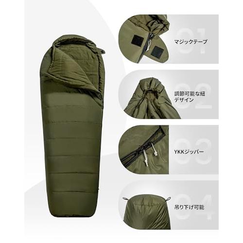 OneTigris キャンプシュラフ マミー型寝袋 撥水 圧縮可能 足出せる スエードタッチ 快適温度8-15℃ 春夏秋3シーズン 収納パック付_4