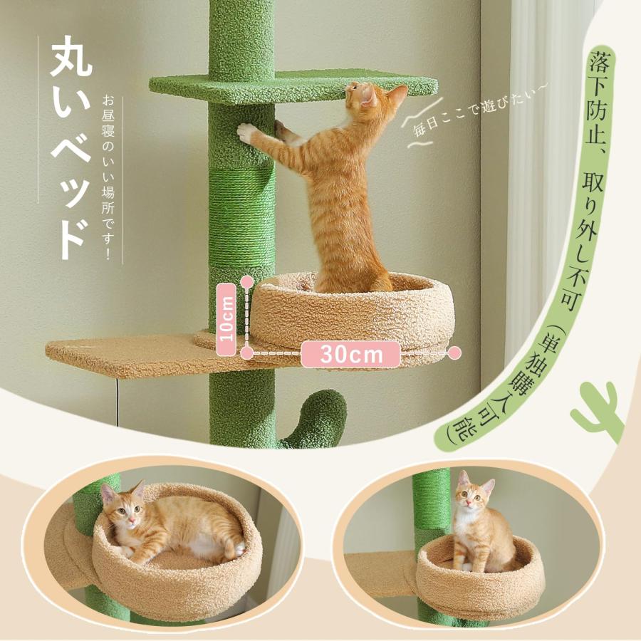 高さ調整幅205〜255cm キャットタワー 突っ張り サボテン極太10cm柱 PETEPELAぺテぺラ キャットタワー 突っ張り スリム 極太支柱10.2