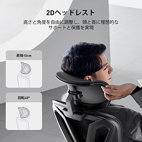 Hbada オフィスチェア デスクチェア 2Dランバーサポート可動式ヘッドレスト リクライニングチェア パソコンチェア 2Dアームレスト人間工学 オフィスチェア P5 オットマン付き