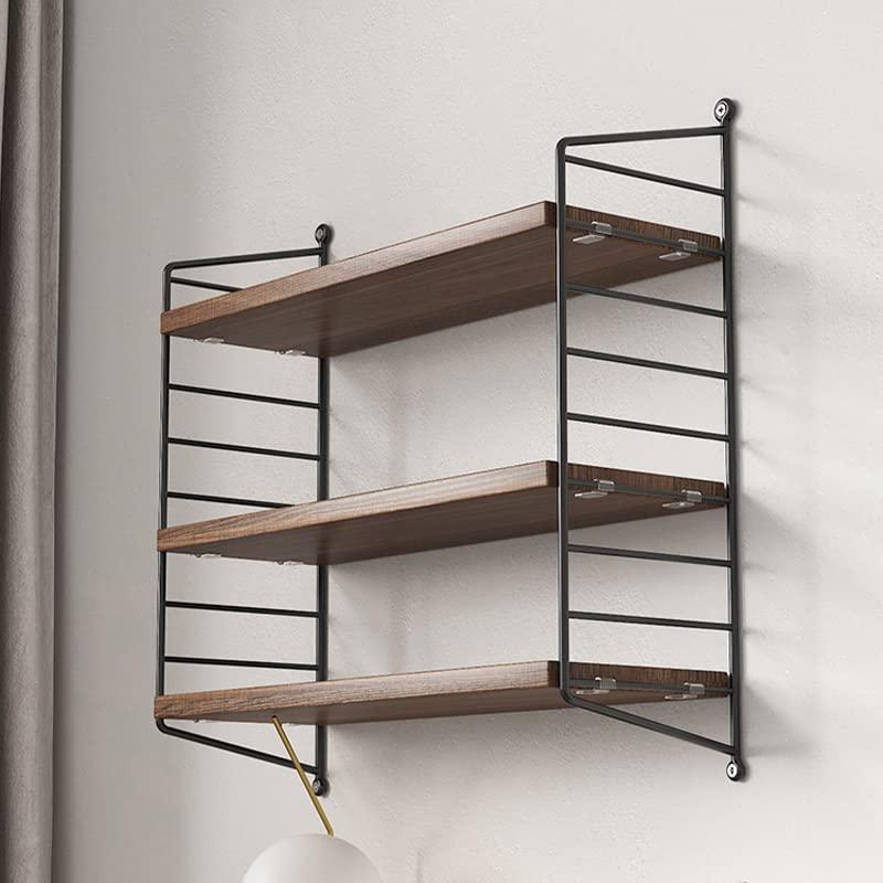 ウォールシェルフ 壁を傷つけない 高さ調節可能 3段式 幅60 木製