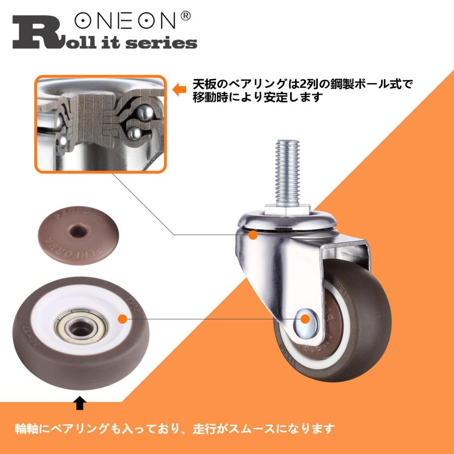 ネジ式 キャスター 4個セット ブレーキ付き M6ネジ 360度回転 静音 1 