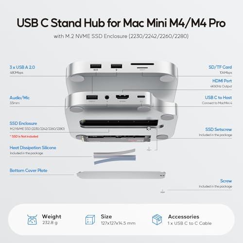 PULWTOP 9 in 1 USB C ハブ Mac Mini M4/ M4 Pro 2024用