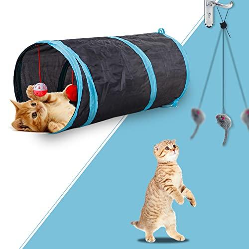 猫トンネル，Andiker ２穴付き猫トンネル折りたたみ可能水洗いキャットトンネル長いトンネル猫遊びペットおもちゃ ブラック | 